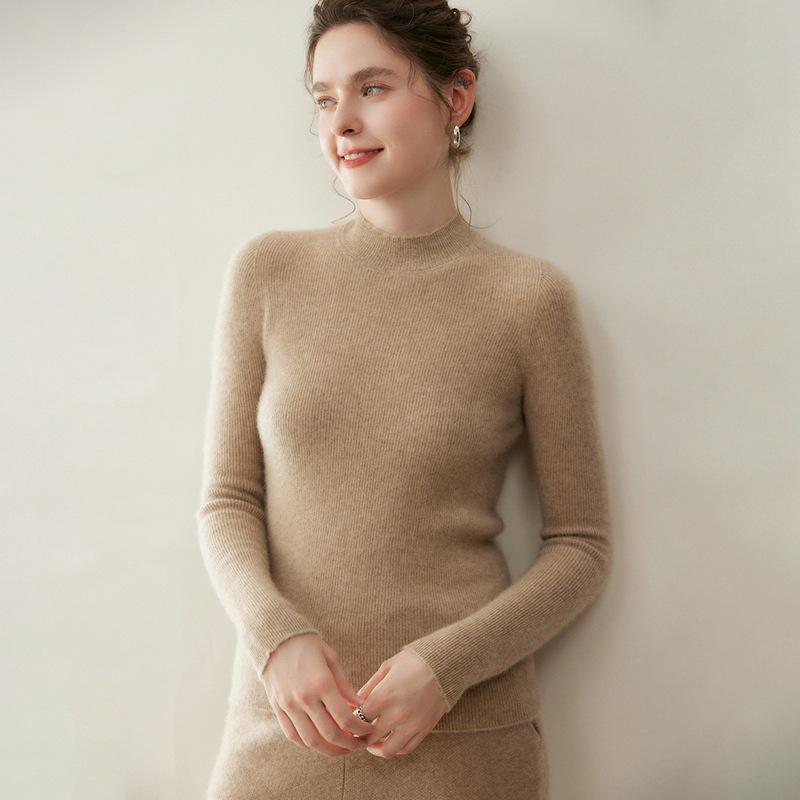 Light & Soft Pure Cashmere Women's Sweater – Half-High Neck, Seamless Knit, Slim Fit, Knitted Base Layer