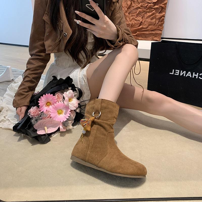 Retro short boots women's autumn new with skirt travel vacation western boots short boots
