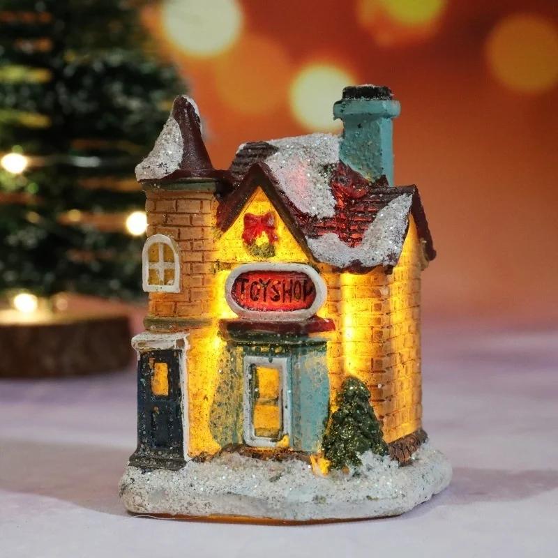 Weihnachts-Heimdekoration Miniatur-Dorfhaus Gebäude Ornamente Harz LED Gebäude Geschenk
