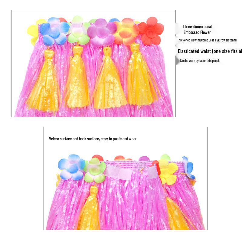 80cm Thick Flowing Grass Skirt Set: Eight-Piece Hawaiian Seaweed Dance Outfit for Adults