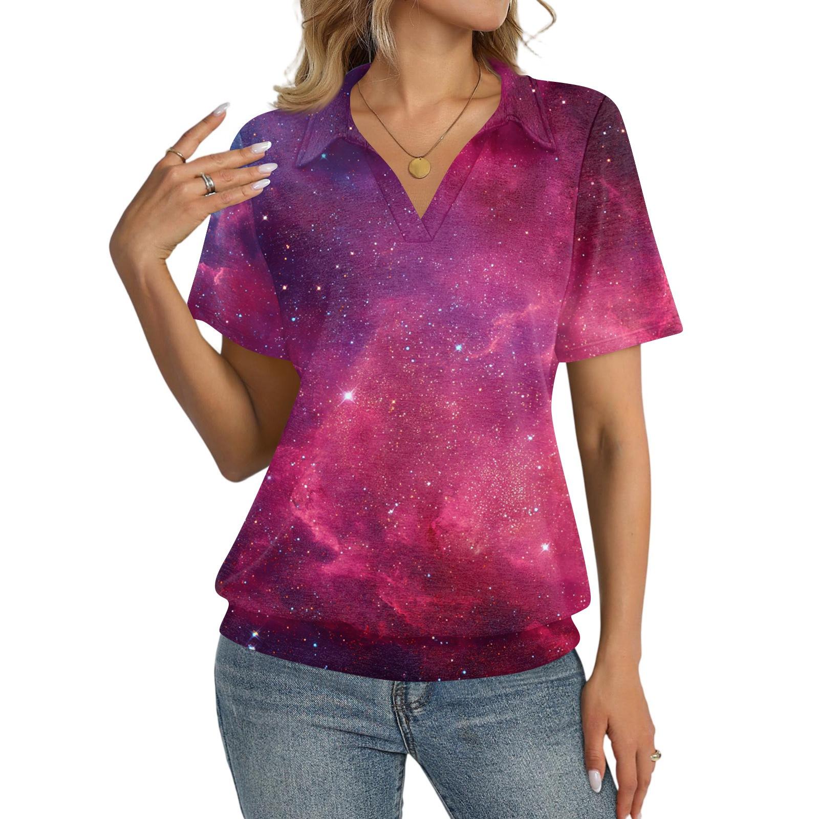 

Женская модная повседневная рубашка с лацканами и короткими рукавами с принтом, женские топы XL