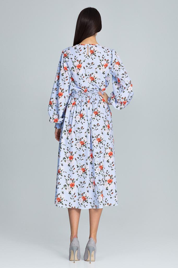 Floral Pattern Knee-length Dress with Long Sleeves - M600 Size /