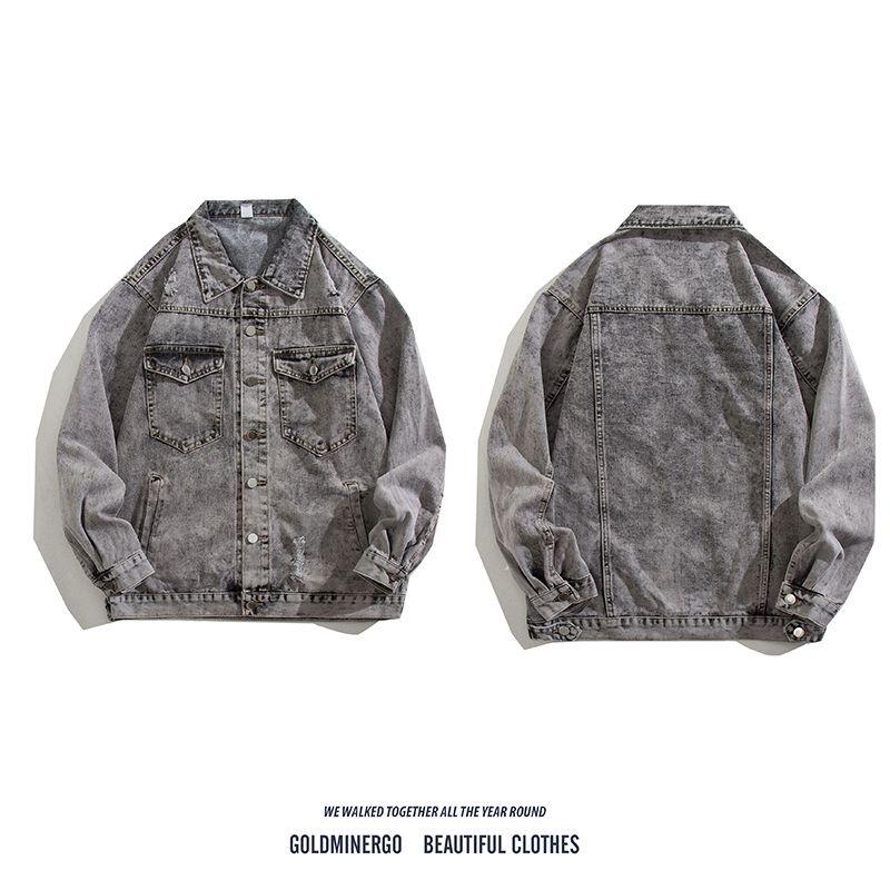Men's Retro Washed Denim Jacket - 2025 Autumn/Winter Loose Distressed Lapel Workwear