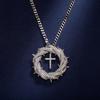 Creative Flower Twist Cross Micro-inlaid Copper Zircon Necklace Trend European and American Personality Hip Hop Pendant