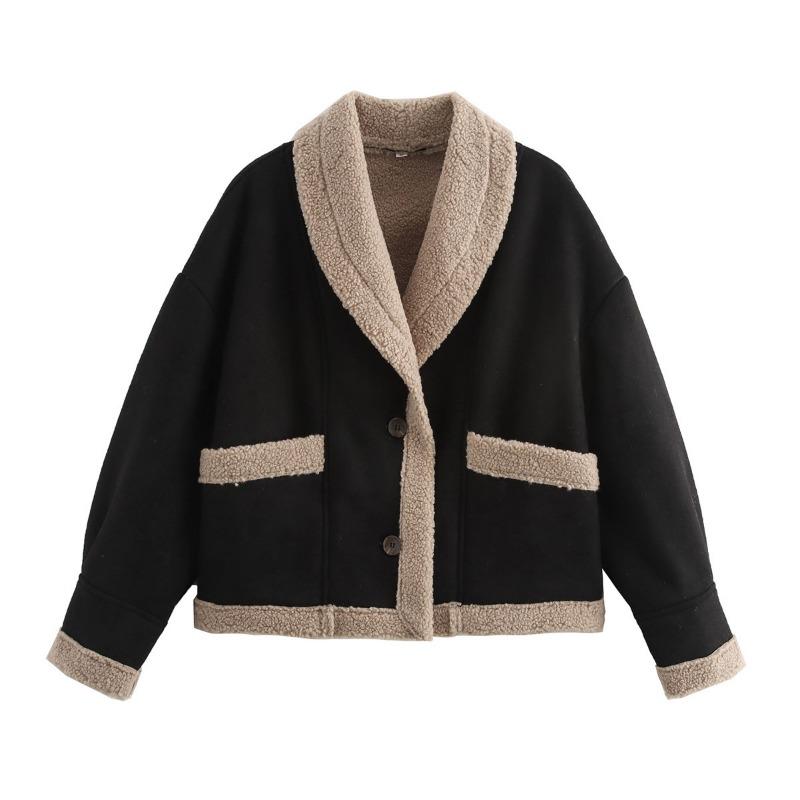 Efterår og Vinter Dame Amerikansk Stil Retro Uldfrakke Revers Løs Top