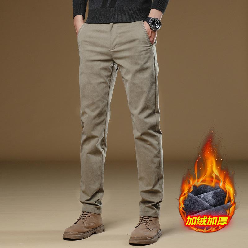 2024 Spring And Autumn Winter New High End Men'S Plush/Thin Casual Pants Slim Fit Straight Tube Versatile Business Suit Long Pants