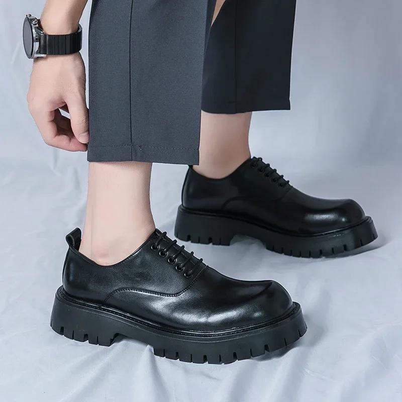 Men Derby Shoes PU Lace Up Thick Sole Business Dress Shoes Round Toe Comfortable and Anti Slip Classic Men Shoes