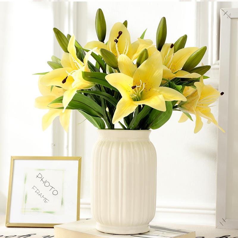 Simulated Lily Single Touch Film 3 Head Lily 1 Flower 2 Buds Home Wedding