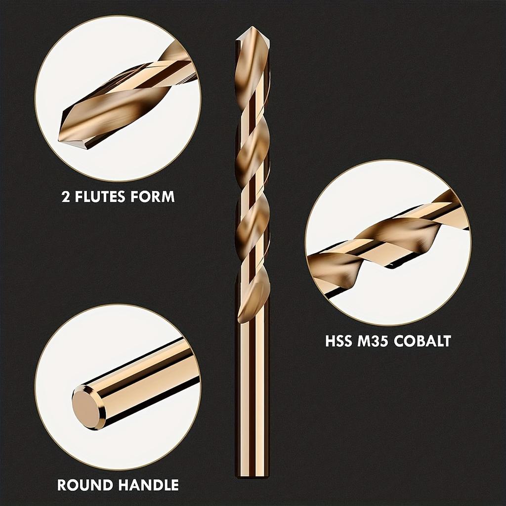 19pcs M35 Cobalt Round Straight Handle Metric Drill Bit Set 1mm-10mm Drill Bits Suitable for Stainless Steel Hard Metal