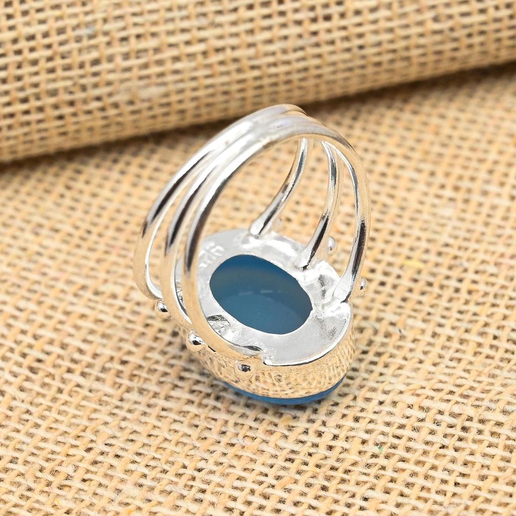 Charming Blue Chalcedony Gemstone 925 Sterling Silver Handmade Lovely Jewelry Ring