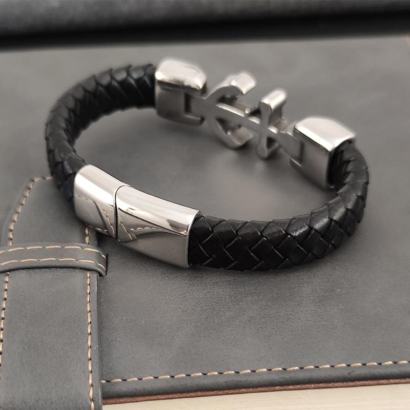 New Ship Anchor Bracelet for Men Hand Multi-Layers Black Leather with Magnetic Charm Bracelet Clasp Boyfriend Jewelry Gift