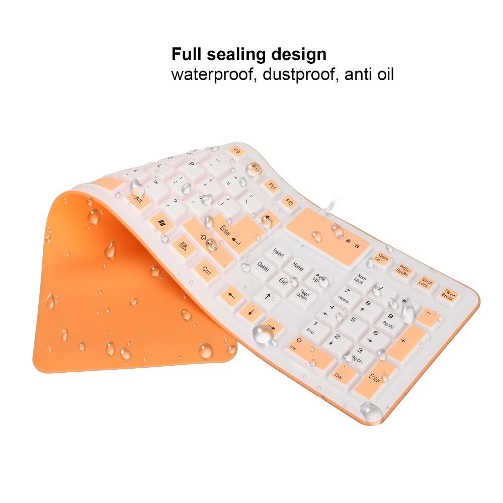 106 Keys Silicone Keyboard Waterproof Silent Keyboard Portable USB Wired Keyboard  Office Travel