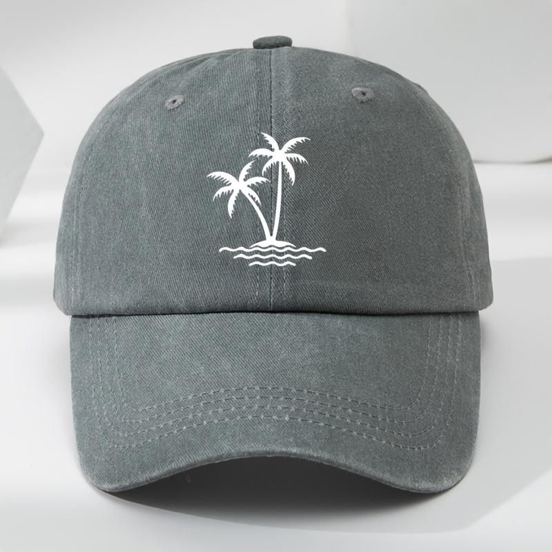 Vintage Tvättad Herr Basebollkeps med Palmtryck Casual Utomhus Sport Solhatt 100 Textilmaterial Handtvättbar