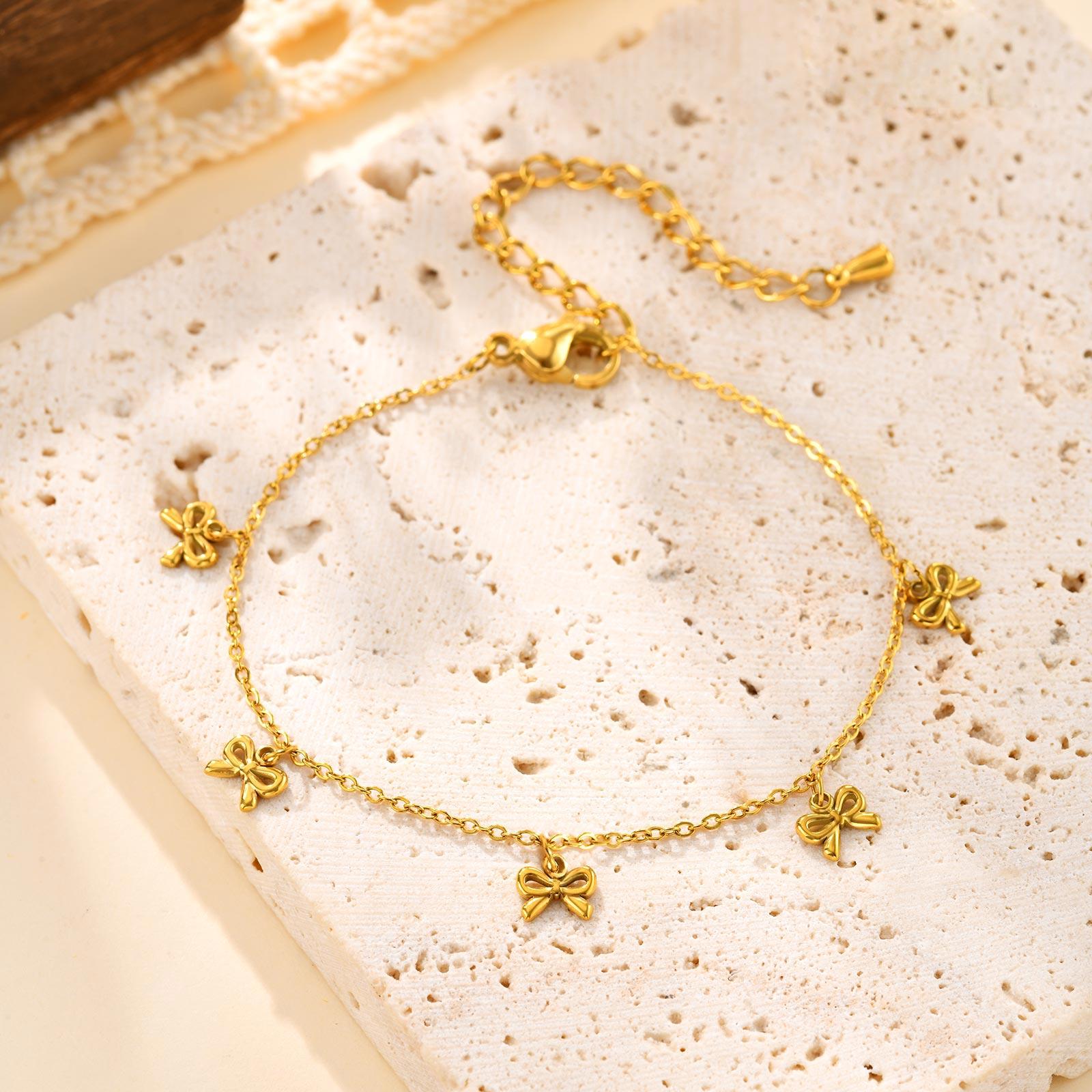 

Minimalist Bowknot Bracelet for Women,Gold Color Stainless Steel Flat Rolo Chain Bow Bracelets,Trendy Waterproof Jewelry Gifts