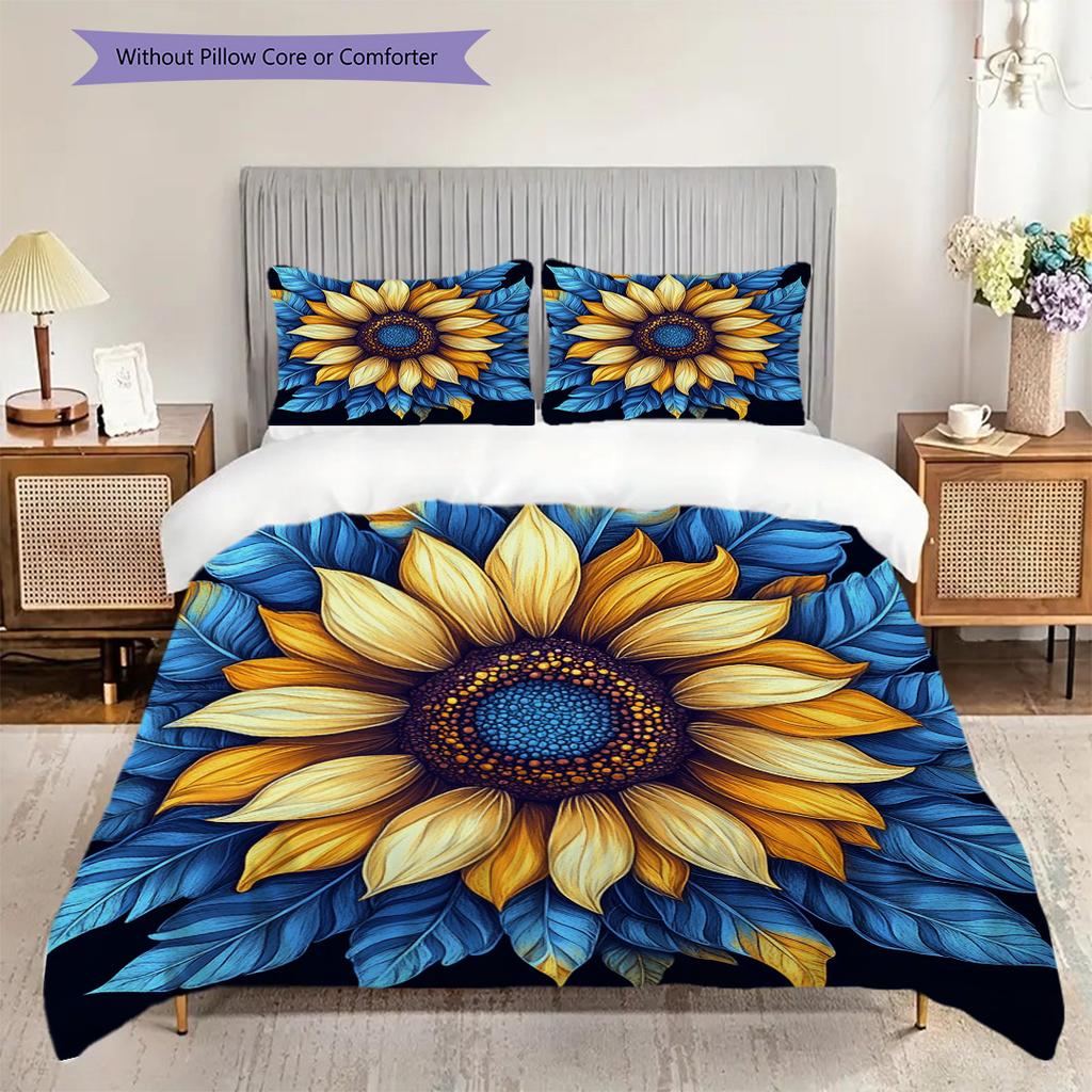 Sunflower Pattern Bedding Quilt Set Quilt Cover Pillowcase Home Decoration Birthday Gift (1 * Duvet Cover + 2 * Pillowcase, Without Core)