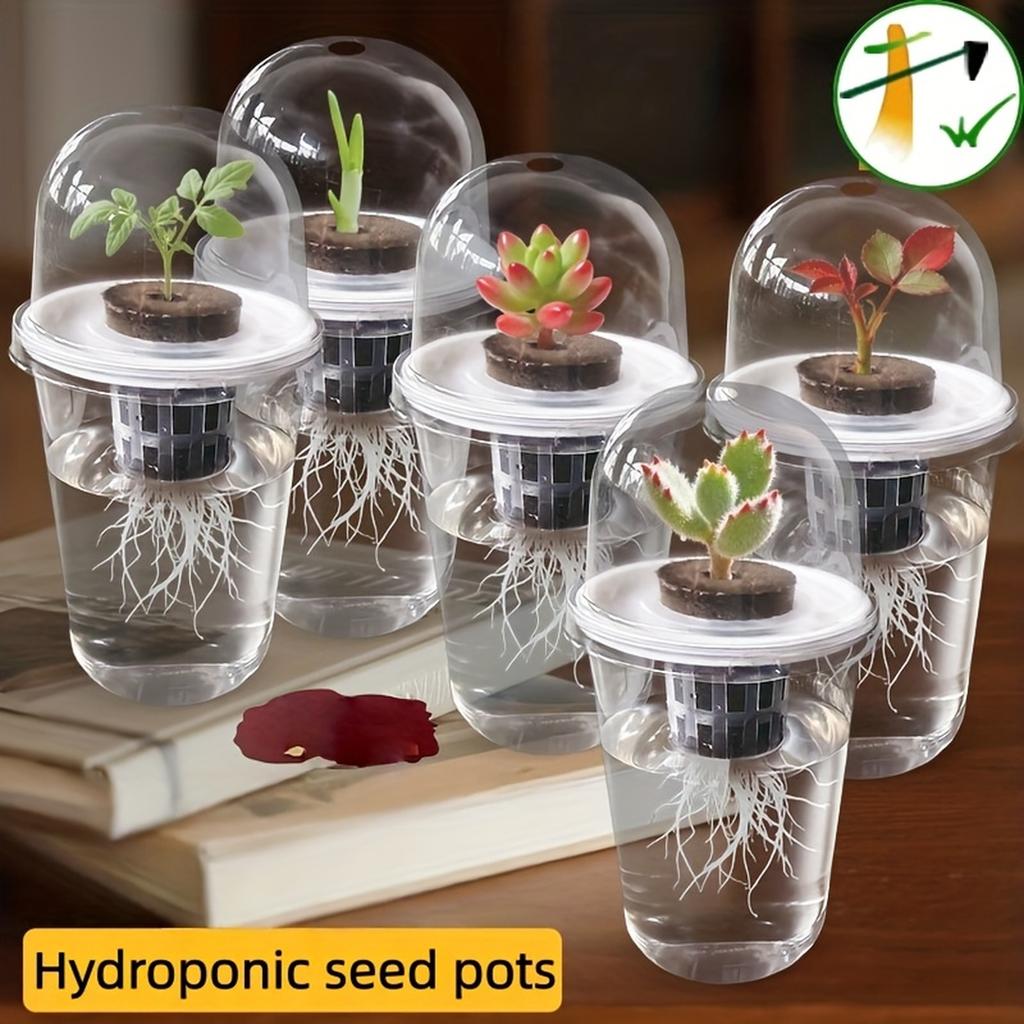 Hydroponic Plant Growing System Cup with Net Pot and Dome Lid for Indoor Seedling Propagation and Root Development