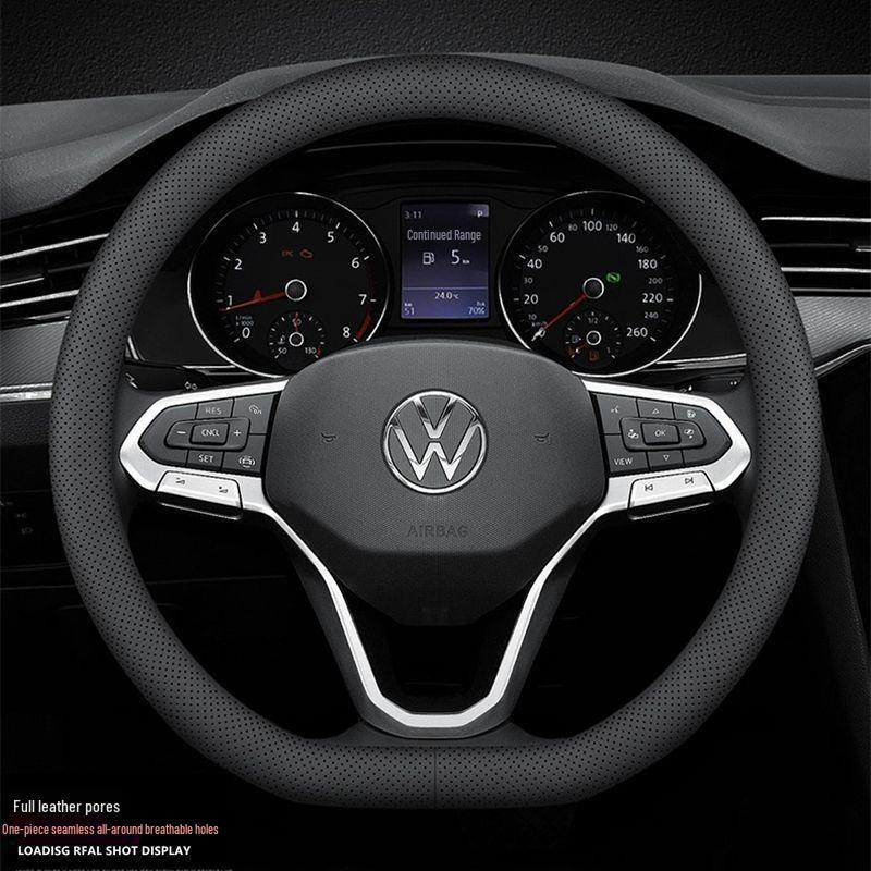 Volkswagen Steering Wheel Cover: Genuine Leather, Sweat-Absorbent, Universal Fit, Non-Slip, for Lavida, Sagitar, Magotan, Tayron, CC, T-Roc, Tiguan