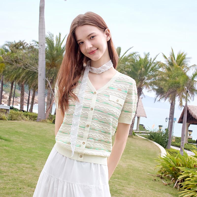 Betu Women's Summer V-Neck Striped Knit Top