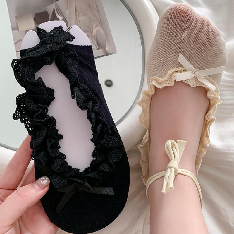 2025 new Ballet Lace Tie Straps Boat Socks Bowknot Women Sexy Fishnet Slippers Japanese Style Girl Lolita Modern Lolita Socks