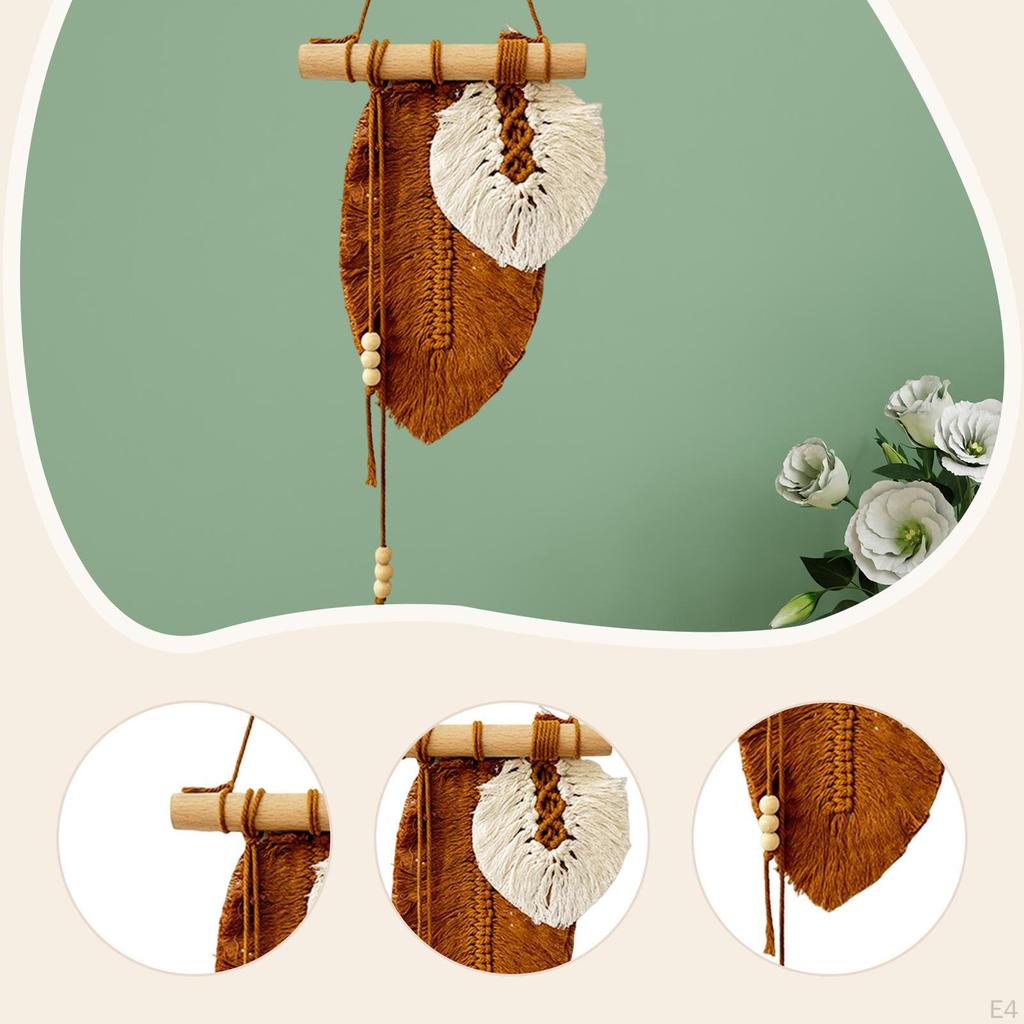 Leaves Woven Tapestry Decoration Bohemian Cottons Handmade Wall Art Leaf Tassel Macrame Hanging
