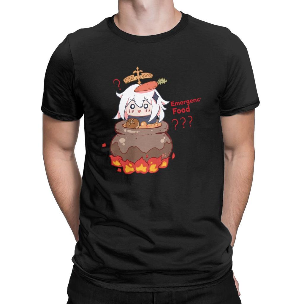 Vintage Paimon Genshin Impact Emergency Impact T Shirt For Men Pure Cotton T Shirts Genshin Impact