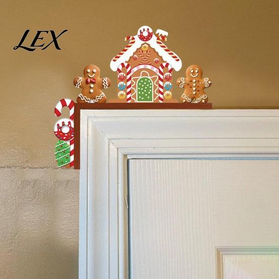Christmas Door Corner Decoration Topper, Wooden Sign, Santa Snowman Gingerbread Frame Art Man Decor for Home Holiday Party Tree Sign