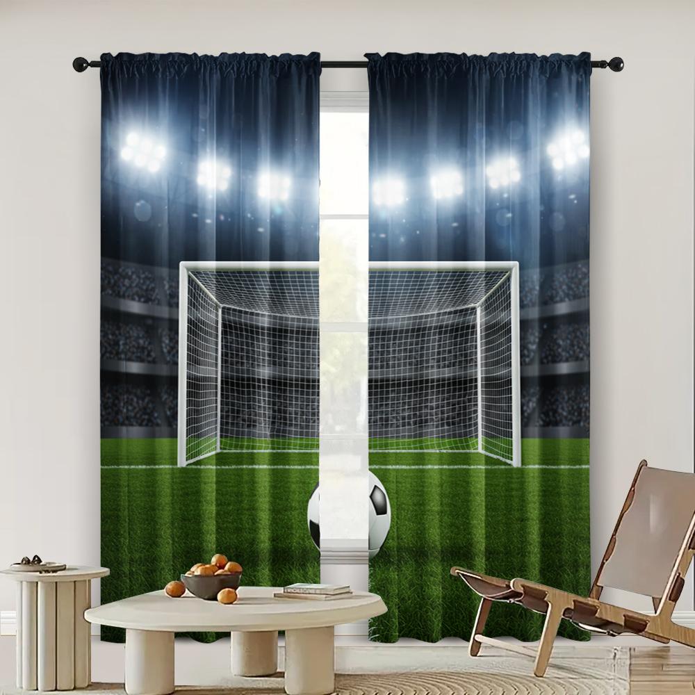 2pcs, Spring Summer Curtains Football Field Goalkeeping Field Yarn Curtains Polyester Woven Outdoor Decorations Perfect for