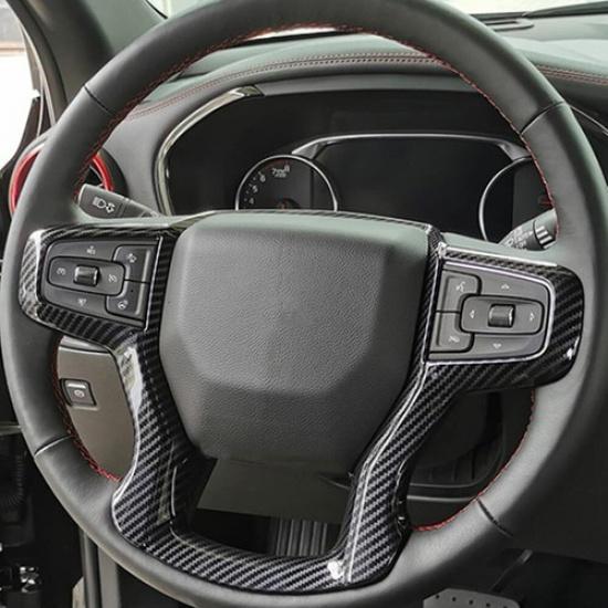 Carbon Fiber Style Steering Wheel Cover Trim For 2019Up Chevrolet Silverado 1500