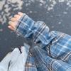Women's Harajuku Style Blue Plaid Oversized Long-Sleeve Shirt - Casual, Versatile for Spring & Autumn