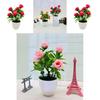 Artificial Seven Rose Desktop Plant With Miniature Greenery For Wedding Decor