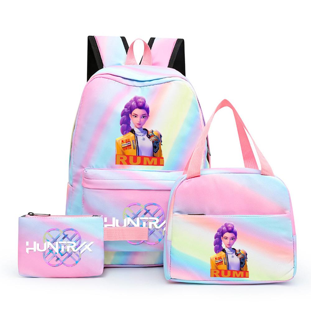 3Pcs/set Anime Demon Hunters Printed Backpack with Shoulder Bag Pengcil Case for Teenager Large Capacity Waterproof Bookbag Back To School Gift