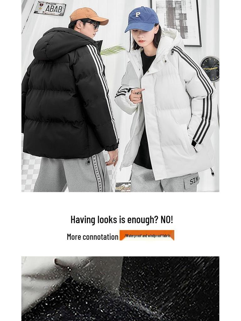 Stilvolle Herren Winter Daunen-Baumwolljacke mit Kapuze - Trendige, Warme, Dicke, Locker geschnittene Outerwear im Hong Kong Stil für Paare.