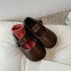Girls Korean Style Retro Vintage Princess Leather Shoes Velcro Soft Sole Flat Shoes