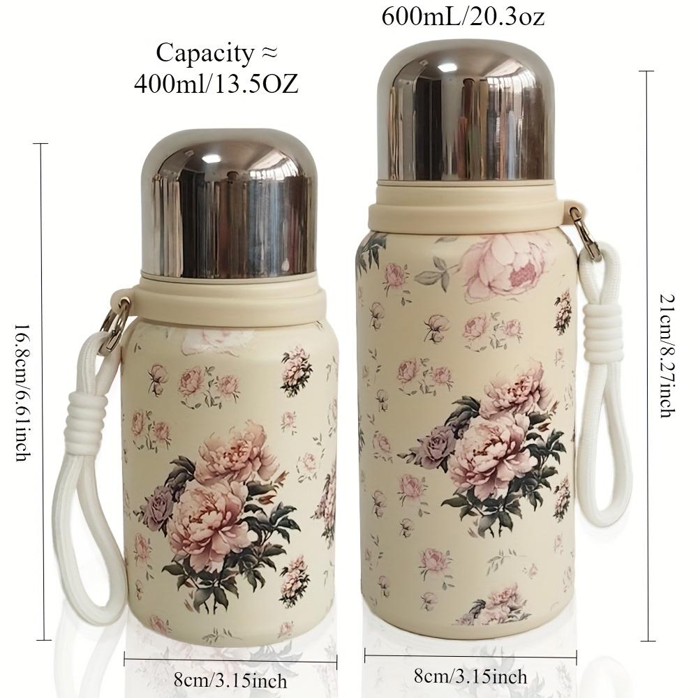1 unidad Botella de agua de acero inoxidable con aislamiento floral lindo con tapa - A prueba de fugas, Vaso portátil para viajes al aire libre, Camping, Senderismo - Botella de agua para viajes