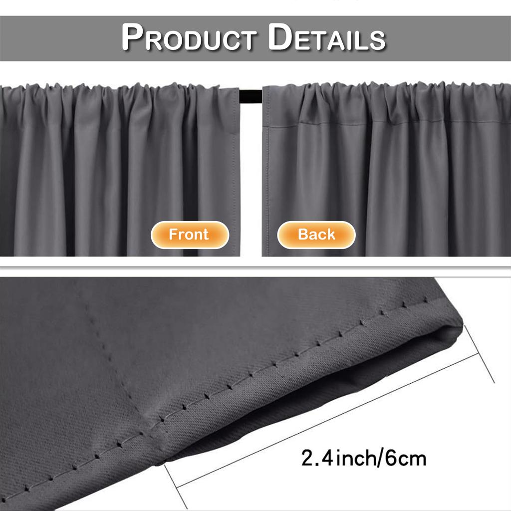2 Panels Short Curtains for Kitchen RV Curtain Tiers 100% Blackout Drapes Rod Pocket Light Block Privacy Small Window Curtains
