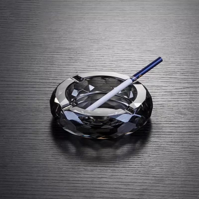 Crystal Glass Ashtray Creative Office Home Hotel Restaurant Round Ashtray Diamond Ashtray Desktop Anti-fly Ash Home Decoration