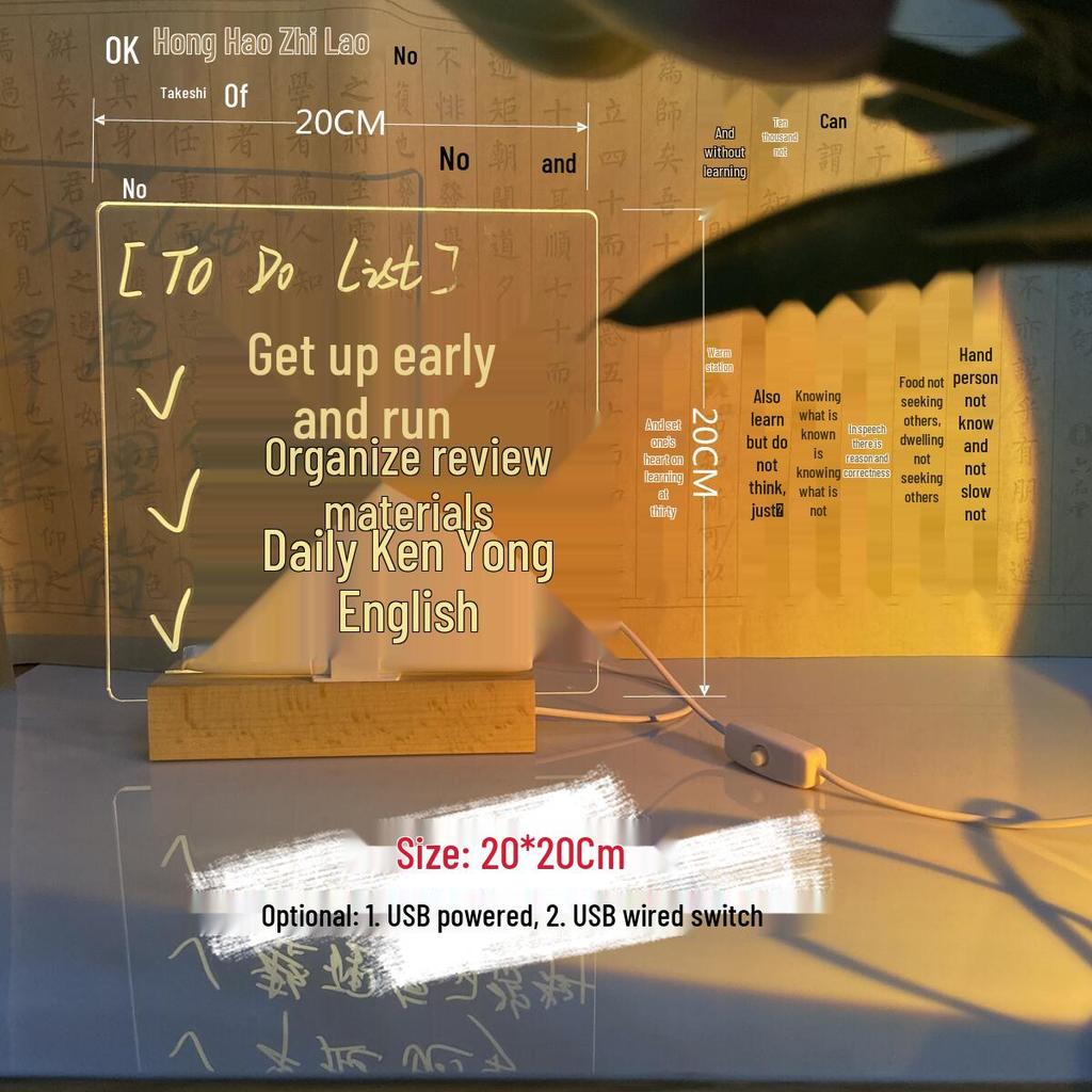 Erasable LED Luminous Acrylic Writing Board - Transparent & Fluorescent Blackboard/Whiteboard for Desktop Advertising.
