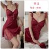 Sexy Backless Pajamas Perspective Lace Large Size Temptation Plus Chest Pad Nightdress Robe Home Set J