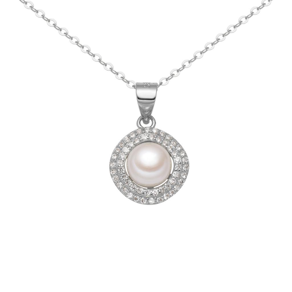 S925 Sterling Silver Round Pearl Necklace Women's Vintage Clavicle Chain Natural Freshwater Pearl Pendant