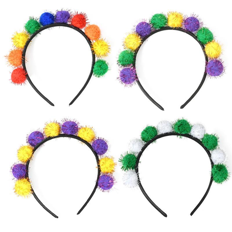 

2pcs Mardi Gras Headband, Festival Decoration Headband, Plush Ball Hair Accessory, Party Decoration, Photo Prop,Hair Accessories