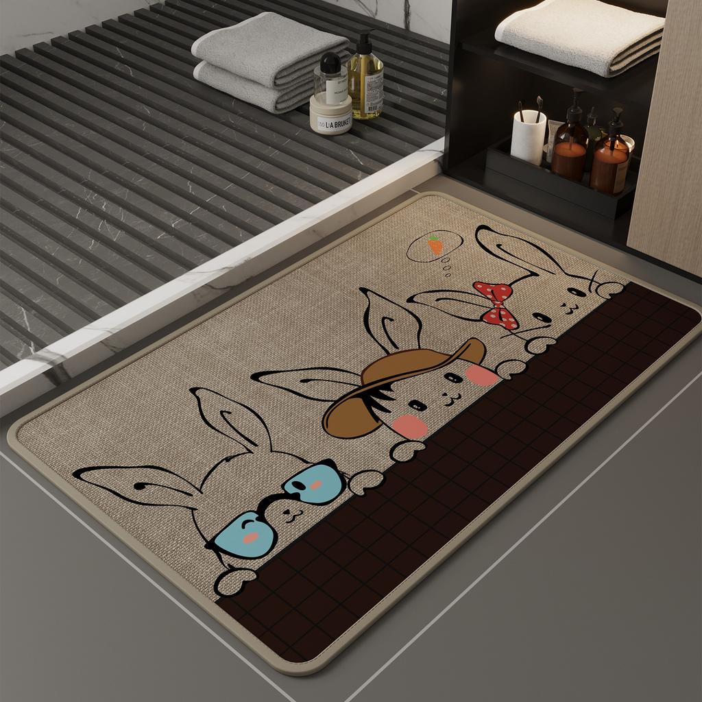 Home Washroom Linen Woven Non Slip Foot Mat Toilet Door Water Absorbent Dirt Resistant Fall Prevention Floor Mat