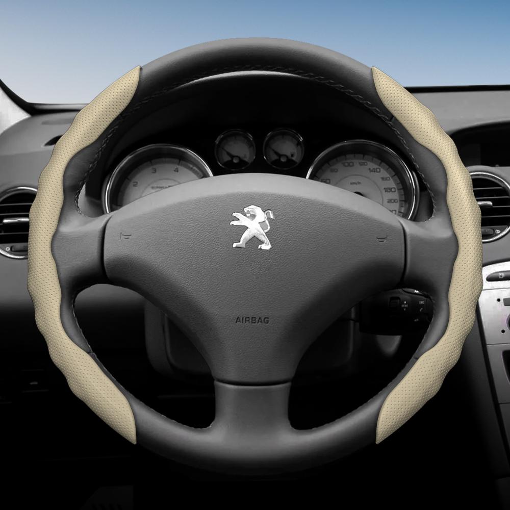 Lenkradbezug für Peugeot, Sportliches Wellendesign, Atmungsaktives Leder, Segmentiert, Rutschfest, Schweißabsorbierend