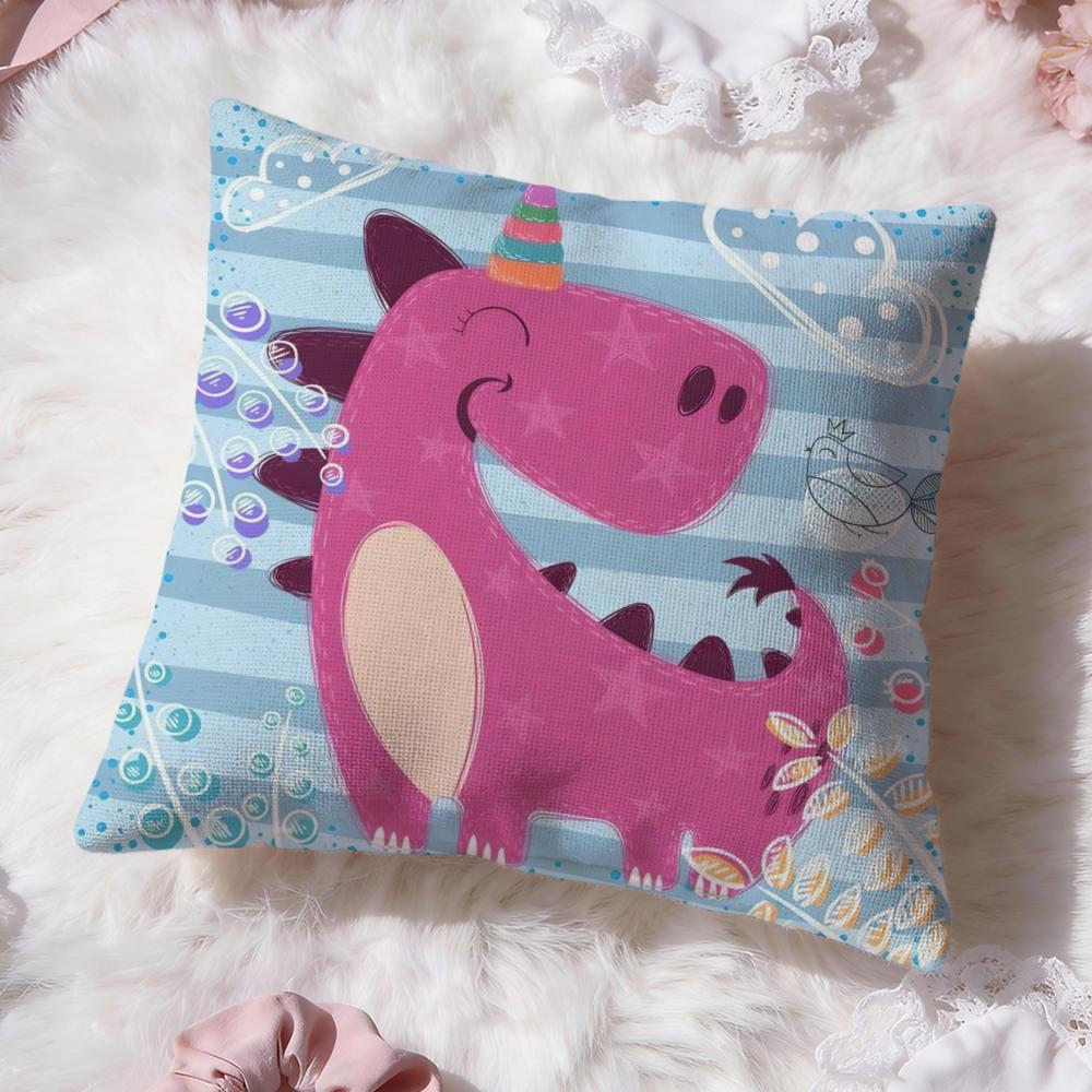 Cute Cartoon Dinosaur Cushion Cover Premium Comfort Reversible Pillow Cove -Two in One Design for Any Room & Car Interior