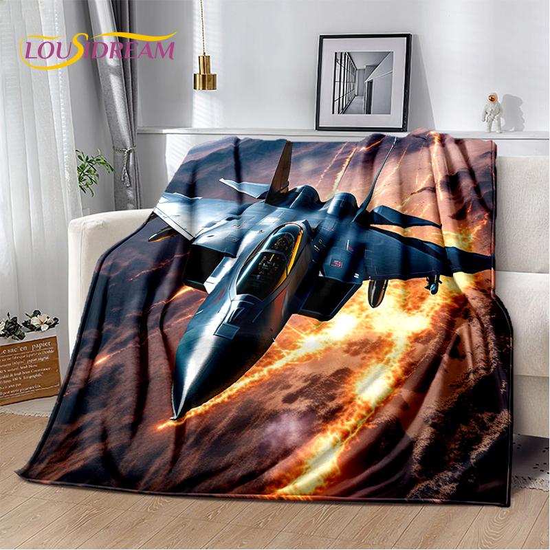 3D Space Spitfire Aircraft  Air Force Jet Fighter Cartoon Blanket,Soft Throw Blanket for Home Bedroom Bed Sofa Cover Child Gift