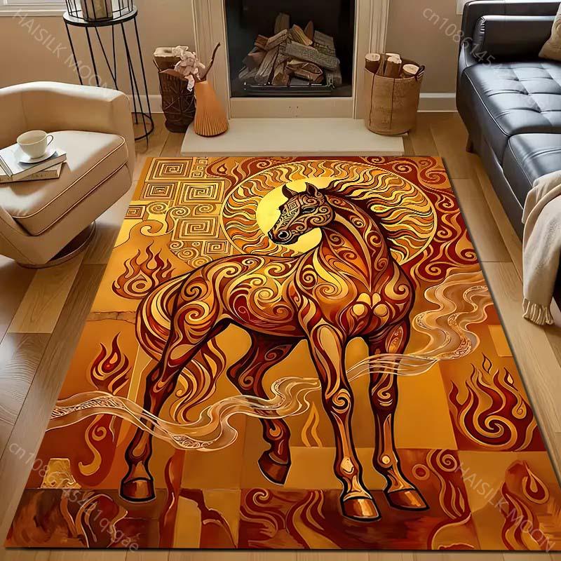 Multiple sizes Horse with flame patterns Carpet for Living Room Bedroom Sofa Home Decor Rus Non-slip Floor Mat Luxury Gift