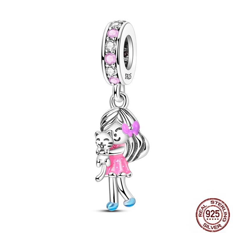 Pink Purple Series Charms Copper Murano Glass Butterfly Animal Paw Print Clasp Charm Beads Fit Original Bracelet Diy Jewelry