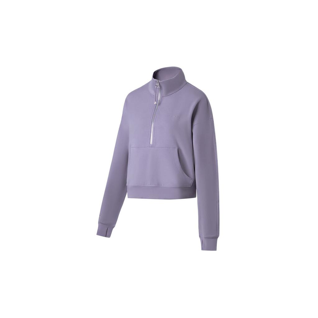 Li-Ning Fitness Series Solid Color Zip Long Sleeve Hoodie Women Hoodies Smoky-Purple AWDT130-7