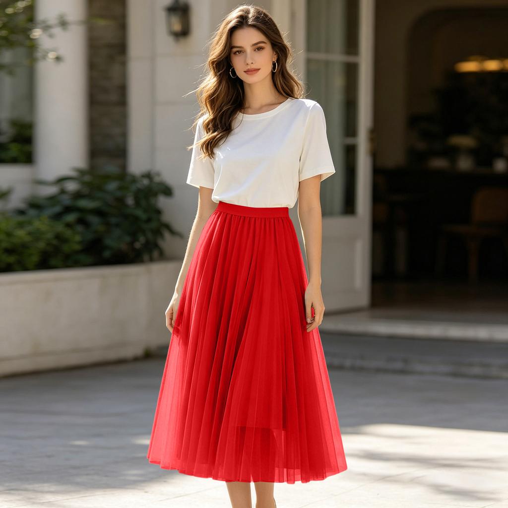 Ladies' Casual And Fashionable Mesh Half Skirt Long Skirt