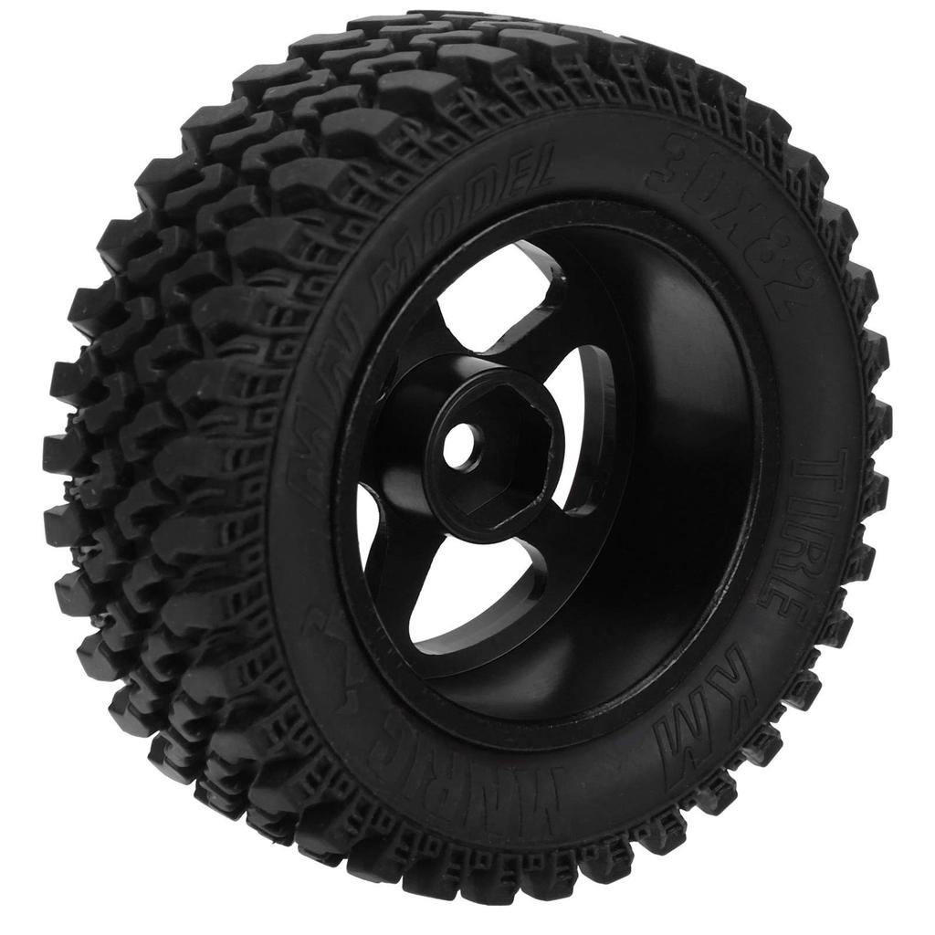 Set aus 4 schwarzen Aluminium-Radnaben mit Gummireifen für 1:12 MN86 Auto Rote RC-Autoteile, Ersatzräder