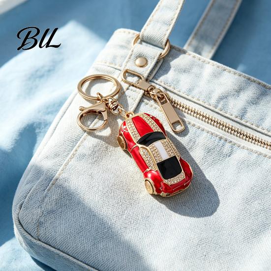 Sparkling Car Key Accessory Sports Keychain with Rhinestones, Durable Zinc Alloy Decorative Holder Stylish Pendant, Compact Ring for Backpacks